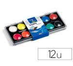 Gouache pébéo pastille 30mm diamètre boîte 12 coloris + 1 pinceau