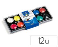 Gouache pébéo pastille 30mm diamètre boîte 12 coloris + 1 pinceau