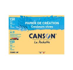 Pochette 12 feuilles papier couleurs vives assorties Canson Création 21 x 29,7 cm, 150 g