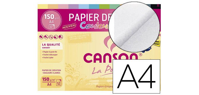 Papier dessin canson colorline grain fin 150g a4 coloris pastels pochette 12f
