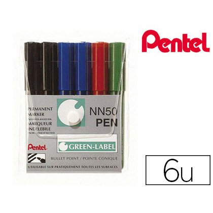 Marqueur pentel nn50 permanent pointe ogive tracé 1.1mm encre indélébile corps plastique recyclé tout support 6 unités