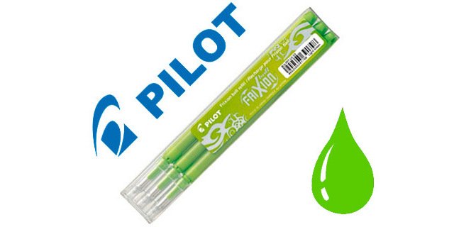 Recharge roller pilot frixion clicker écriture moyenne 0.5mm encre effaçable coloris vert pomme set de 3 unités