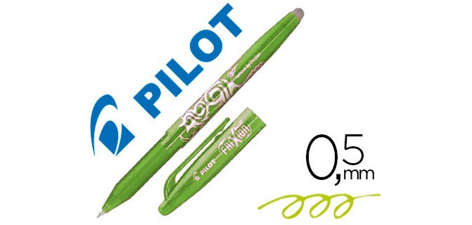 Roller pilot frixion ball écriture moyenne 0.5mm encre effaçable grip préhension rechargeable gomme sertie vert pomme