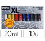 Huile fine pébéo xl 10 tubes assortis 20ml + 1 brosse soie beau blanc offerte
