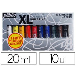 Huile fine pébéo xl 10 tubes assortis 20ml + 1 brosse soie beau blanc offerte