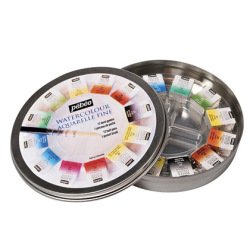 Aquarelle pébéo 1 pinceau aquarelle boîte en métal ronde 12 demi-godets