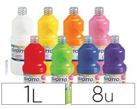 Gouache liquide giotto prête à l'emploi pigments riches couvrante crémeuse coloris assortis boîte 8 flacons 1000ml