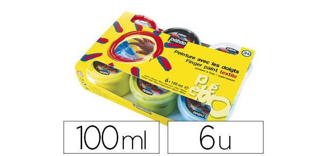 Gouache doigt pébéo textile coton synthétique séchage 24 heures lavable machine 40 degrés 100ml 6 pots