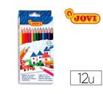 Crayon couleur jovi bois hexagonal 175mm mine 7.5mm couleurs vives étui carton 12 unités