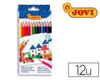 Crayon couleur jovi bois hexagonal 175mm mine 7.5mm couleurs vives étui carton 12 unités