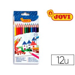 Crayon couleur jovi bois hexagonal 175mm mine 7.5mm couleurs vives étui carton 12 unités