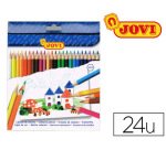 Crayon couleur jovi bois hexagonal 175mm mine 7.5mm couleurs vives étui carton 24 unités