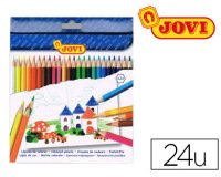 Crayon couleur jovi bois hexagonal 175mm mine 7.5mm couleurs vives étui carton 24 unités