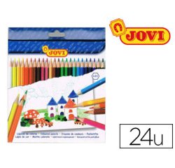 Crayon couleur jovi bois hexagonal 175mm mine 7.5mm couleurs vives étui carton 24 unités