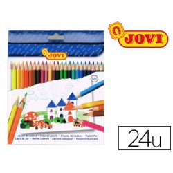 Crayon couleur jovi bois hexagonal 175mm mine 7.5mm couleurs vives étui carton 24 unités