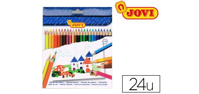 Crayon couleur jovi bois hexagonal 175mm mine 7.5mm couleurs vives étui carton 24 unités