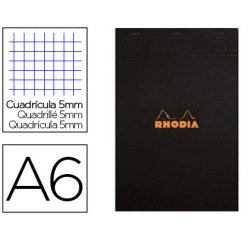 Bloc agrafé Rhodia N°13 10,5x14,8 cm 80 feuillets petits carreaux 5x5 80g - Noir