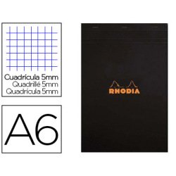 Bloc agrafé Rhodia N°13 10,5x14,8 cm 80 feuillets petits carreaux 5x5 80g - Noir