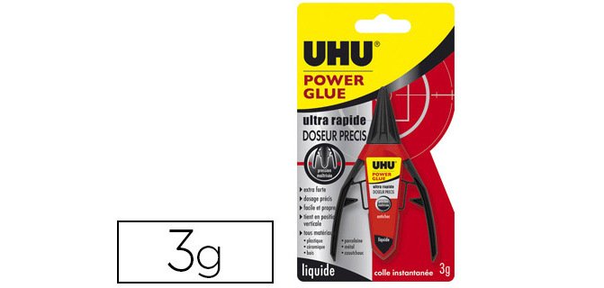 Colle rapide uhu power glue doseur application précise propre colle multi-matériaux flacon 3g
