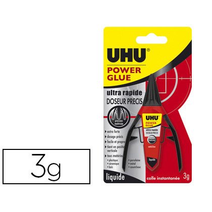 Colle rapide uhu power glue doseur application précise propre colle multi-matériaux flacon 3g