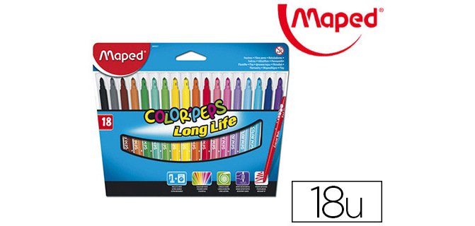Feutre coloriage maped color'peps triangulaire encre ultra-lavable capuchon ventilé pointe bloquée pochette 18 unités