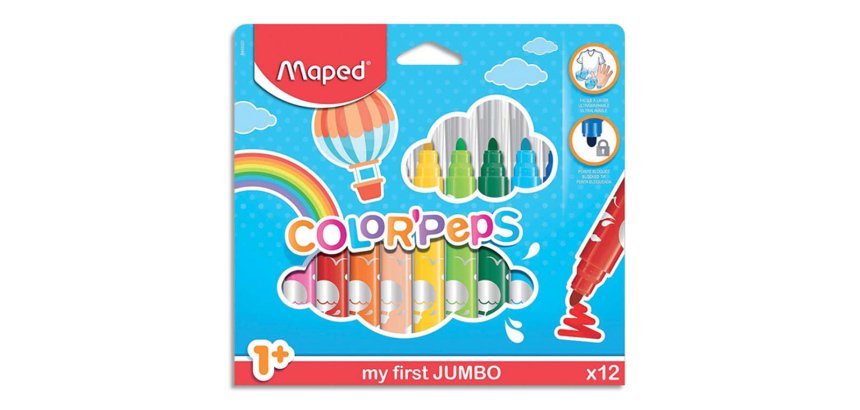 Feutre coloriage maped color'peps maxi triangulaire encore ultra-lavable pointe bloquée large pochette 12 unités