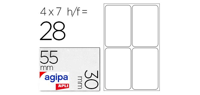 Étiquette adhésive apli agipa bureau 30x55mm pochette 28 unités