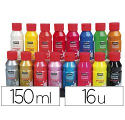 Gouache pébéo primacolor liquide inodore onctueuse application facile coloris assortis boîte 16 flacons 150ml