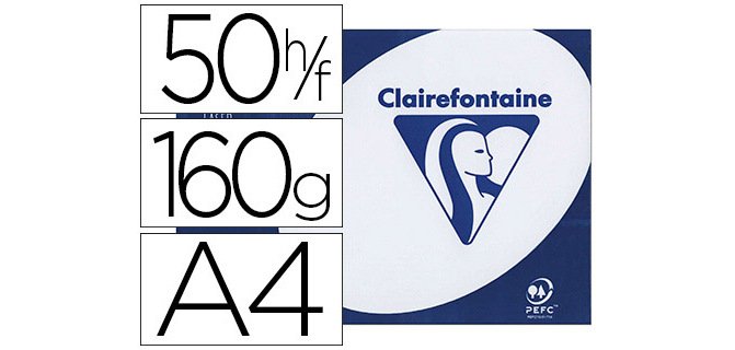 Papier clairefontaine clairalfa extra blanc a4 160g/m2 blancheur 170 opacité 93 rigidité 135 toucher satiné 50 feuilles