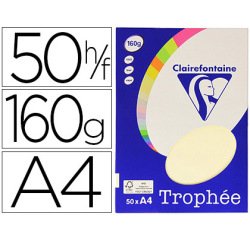 Papier couleur clairefontaine trophée personal paper pack a4 160g/m2 ivoire paquet 50 feuilles unicolores