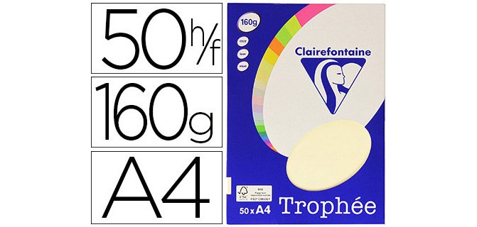 Papier couleur clairefontaine trophée personal paper pack a4 160g/m2 ivoire paquet 50 feuilles unicolores
