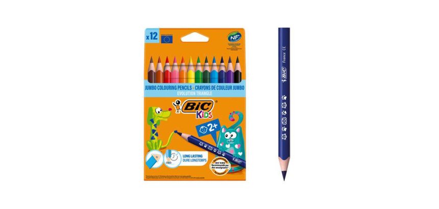 Crayon couleur bic kids evolution résine synthèse 140mm triangle gros module résiste mordillage étui carton 12 unités
