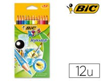 Crayon bic kids aquacouleur hexagonal mine aquarelle très pigmentée effet peinture aquarelle couleurs vives étui 12u