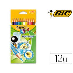 Crayon bic kids aquacouleur hexagonal mine aquarelle très pigmentée effet peinture aquarelle couleurs vives étui 12u