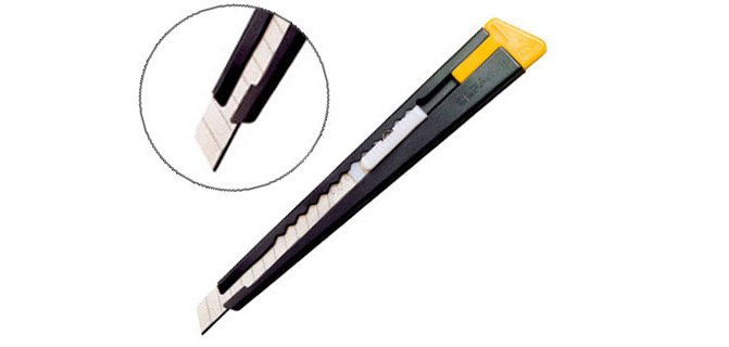 Cutter olfa 180 lame 9mm crémaillère acier laqué mat clip embout casse-lame