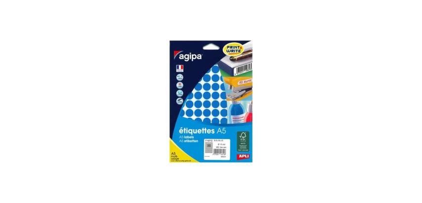 Etui 10 feuilles a5 agipa pastilles adhesives 15mm bleu