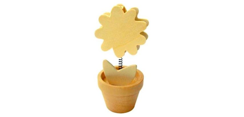 Clip mémo fantaisie bois sur ressort forme pot fleur 11cm
