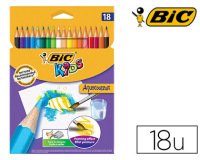 Crayon bic kids aquacouleur hexagonal mine aquarelle très pigmentée effet peinture aquarelle couleurs vives étui 18u
