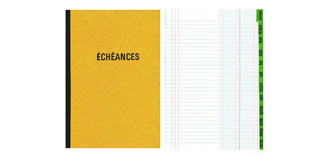 Piqûre 'Echéancier', 96 pages, 297 x 210 mm