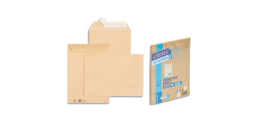 Pochette kraft gpv adhésive économique c5 162x229mm 90g paquet 10 unités
