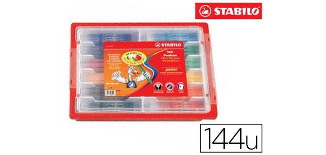 Feutre coloriage stabilo power capuchon ventilé encre lavable pointe moyenne ne sèche pas coffret scolaire 144 unités