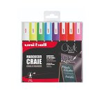 Marqueur uniball craie chalk marker pointe moyenne 2/3mm craie liquide couleur lumineuse pochette 8 unites