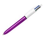 Stylo-bille bic 4 couleurs shine pointe 1mm écriture moyenne corps violet métallisé brillant