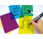 Carte lettres a tracer minuscules plastique          translucide lavable 160x90mm  26 unites + 1 feutre
