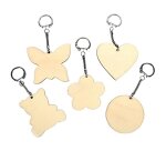 Porte-cles en bois a decorer assortiment differentes       formes 55x55mm lot 10 unites