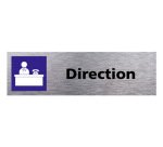 Plaque de porte direction signaletique biz pictogramme  en aluminium brosse double    face autocollant dos 170x50mm