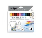 DARWI 12 Marqueurs Peinture Textile Opaque Pointe Conique Fine 2mm - Assortis