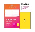 Etiquette office star impression laser jet encre et copieur 210x297mm coloris     jaune pochette 100 unites