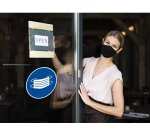 Panneau PVC adhésif antidérapant Masque obligatoire 20 cm - Bleu