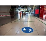 Panneau PVC adhésif antidérapant Gardez vos distances 20 cm - Bleu